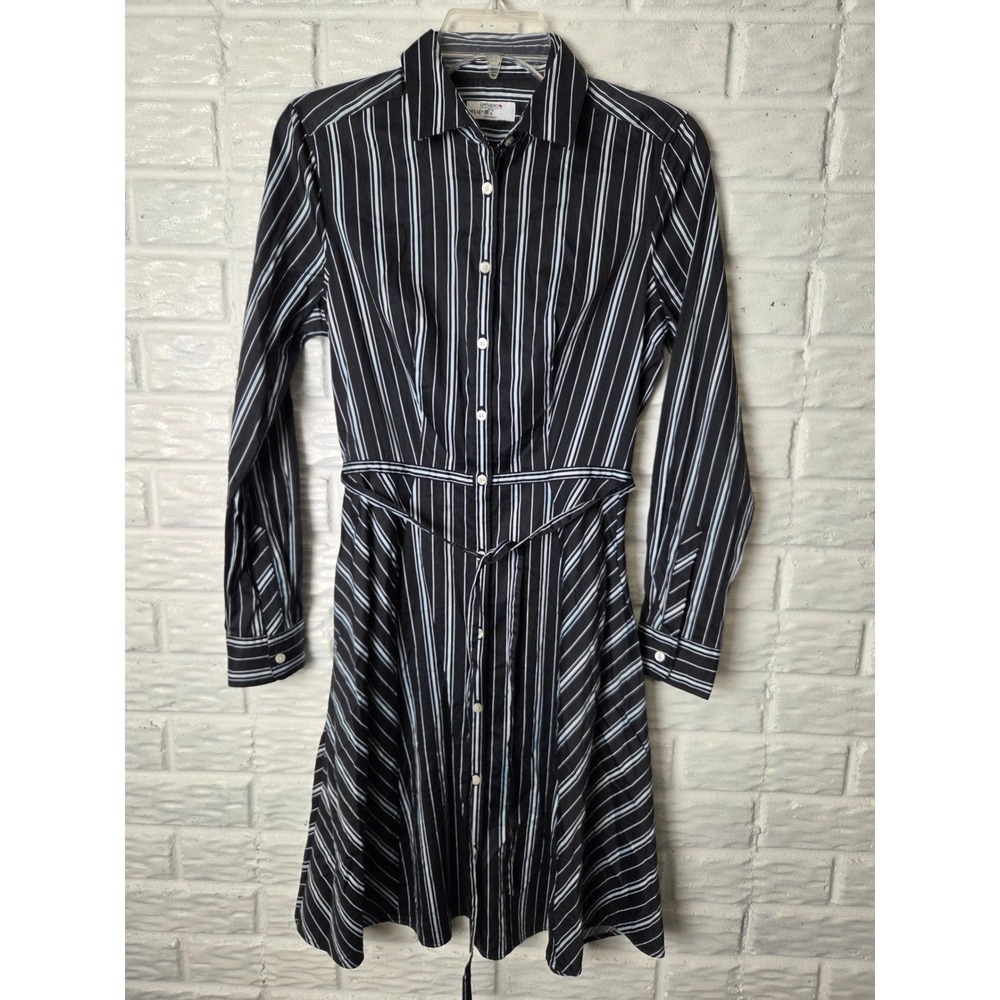 UNTUCKit Willow Black White Striped Button Front Belted Shirt Dress Womens sz 4
